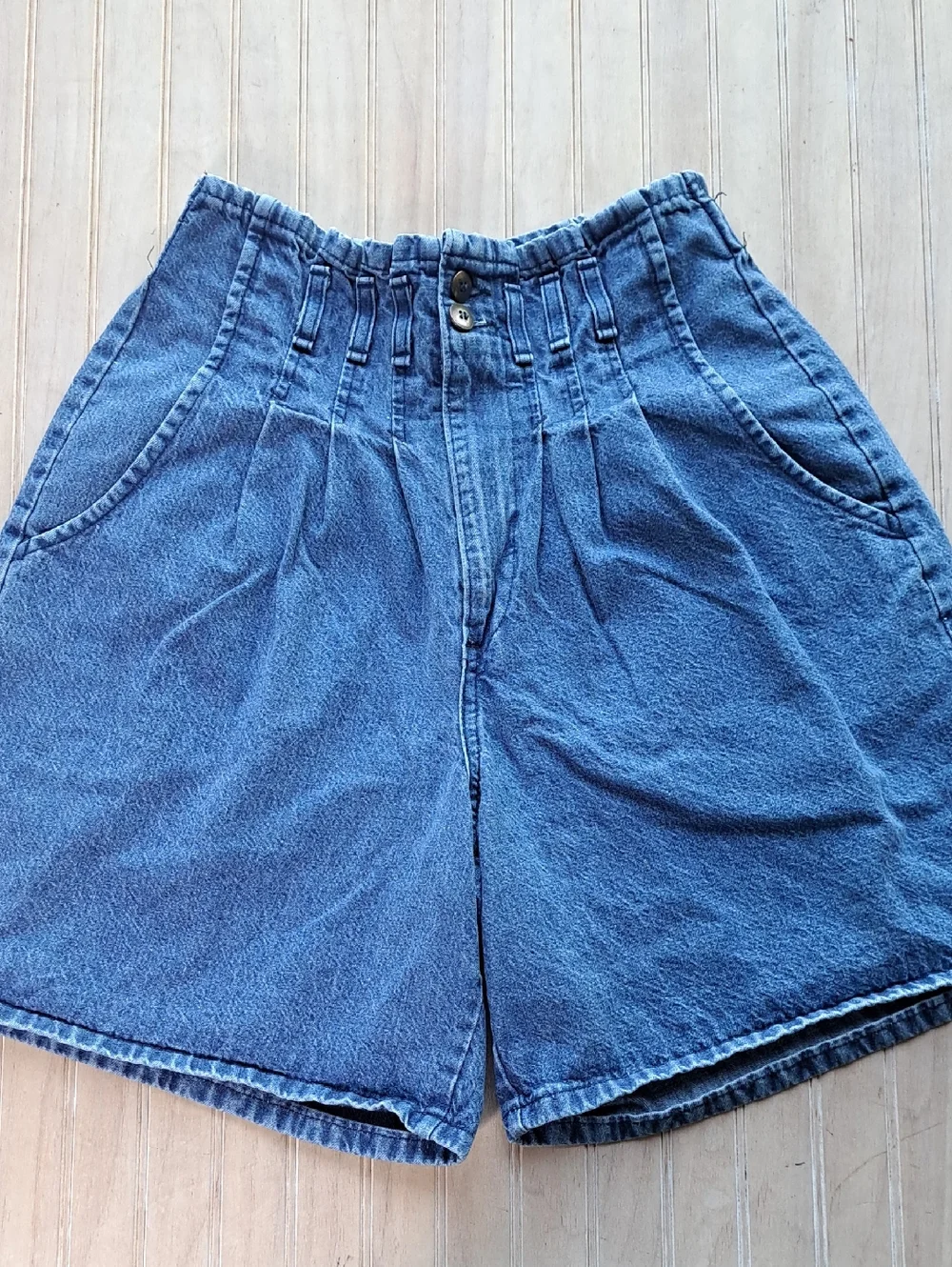 Vintage Schooners High Waist Pleated Y2k Denim Shorts Paperbag Waist 90s